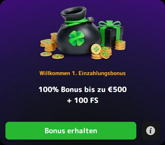 bonus-2 Erster Einzahlungsbonus 100% bis 500 Euro