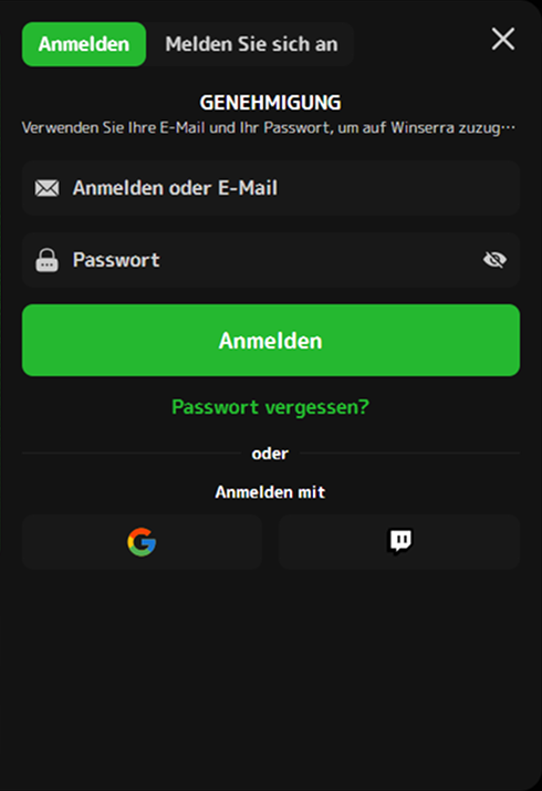 Winserra Login E-Mail Passwort Google Twitch