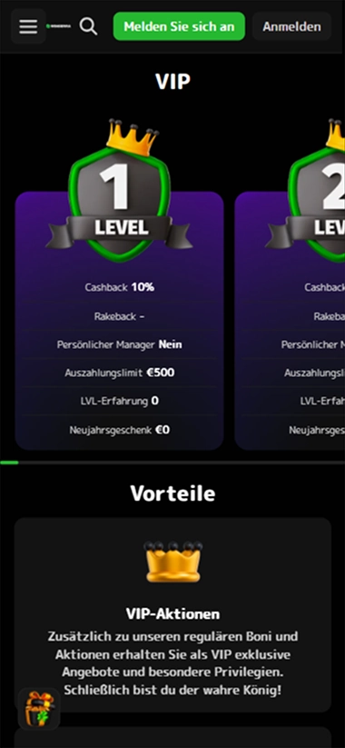 screen-3 Winserra VIP Level Cashback Vorteile